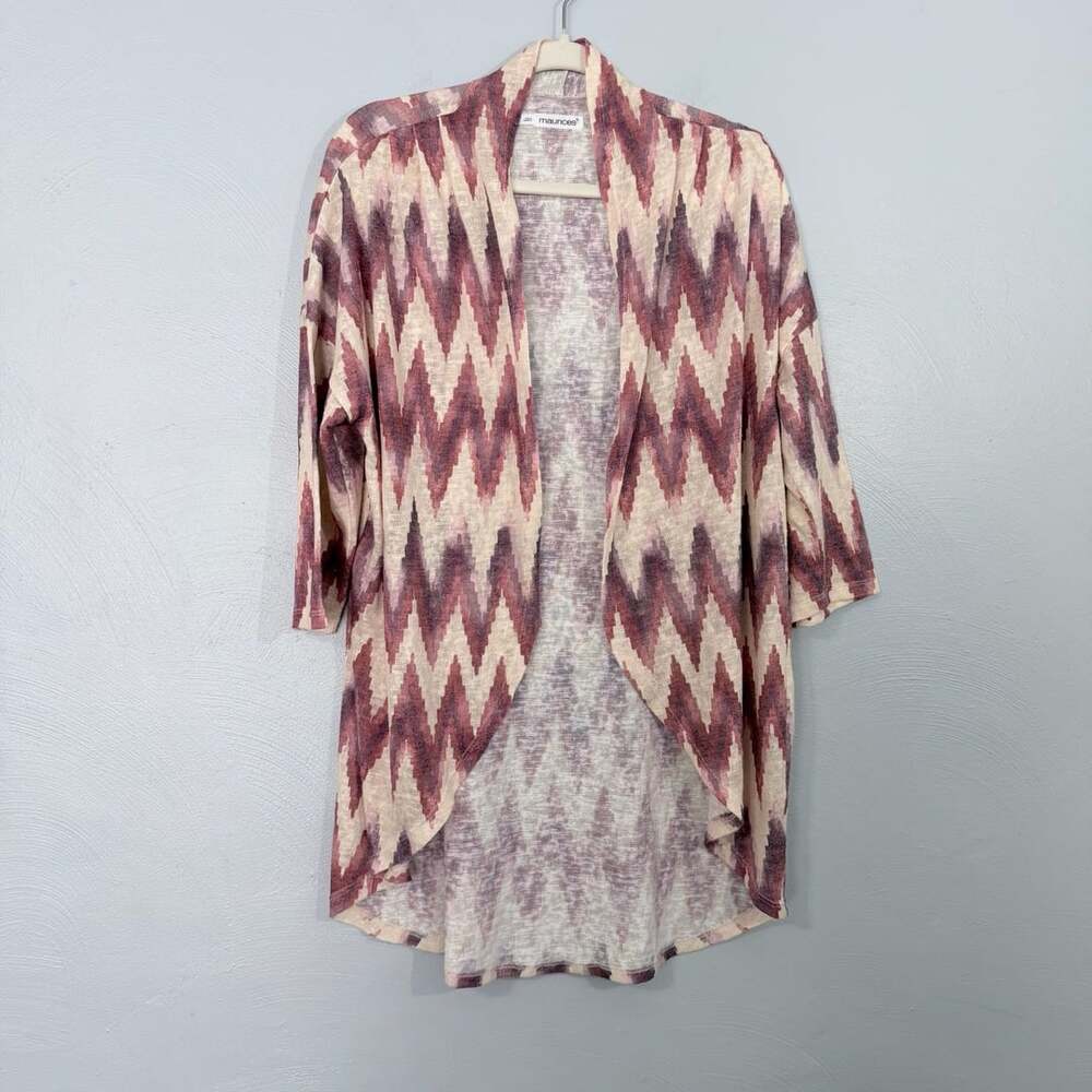 Maurices Chevron Open Front Cardigan Sweater 3/4 Sleeve Mauve Pink Cream 1x